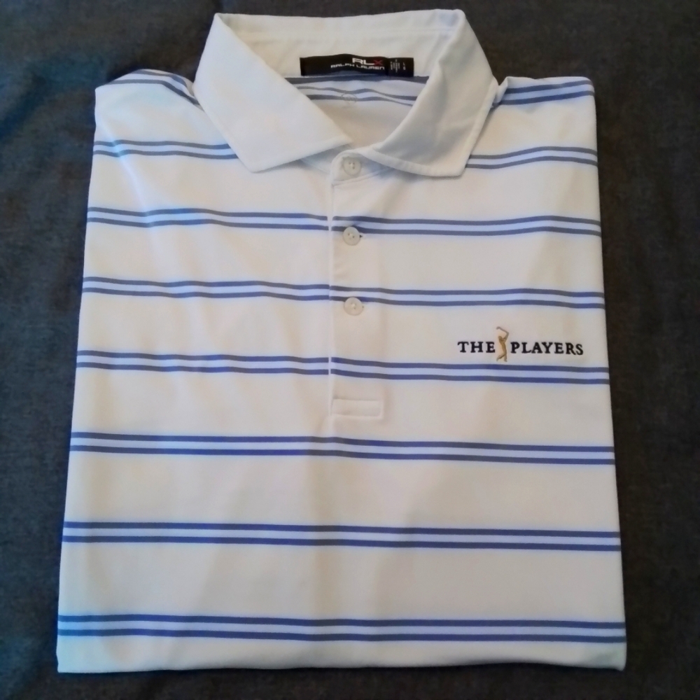 Ralph Lauren RLX The Players Championship Performance Polo White & Blue Stripe L